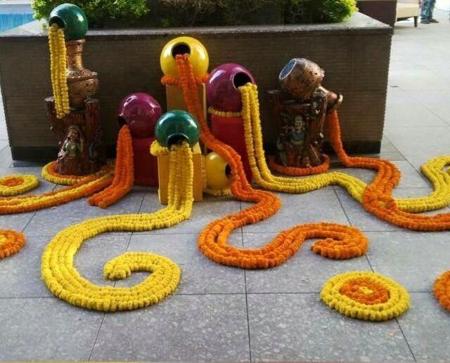 Pots With Marigold Flower Rangoli